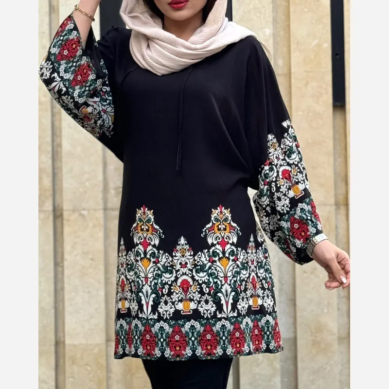تونیک پلاس سایز طرح اندونزی جنس نخی گلدونه