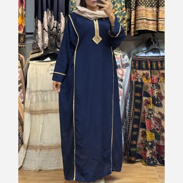 پیراهن نخی یال یقه گلدوزی تک رنگ فری سایز سایز 40 تا 52