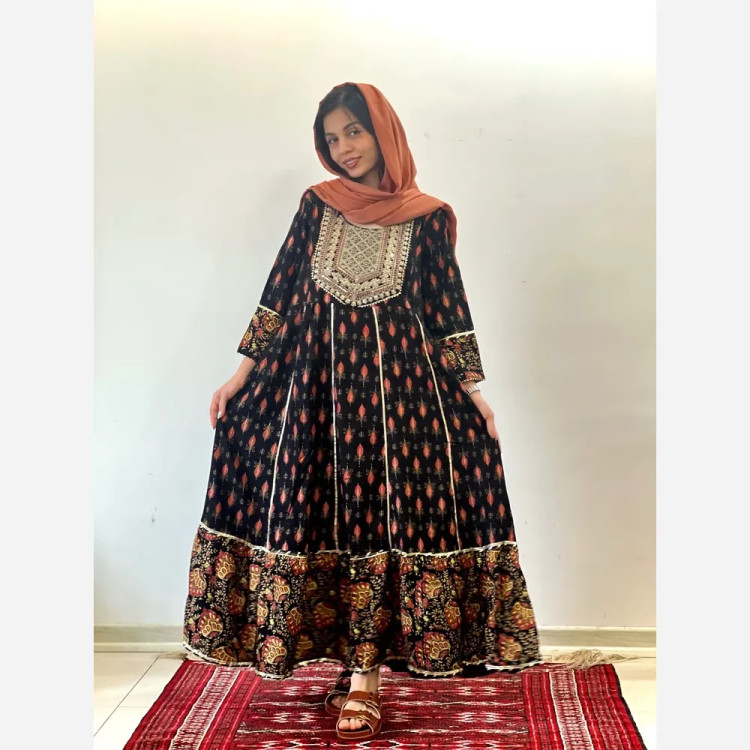 کرتی هندی زنانه جنس نخ وارداتی سایز بزرگ مدل کلوش قد 135