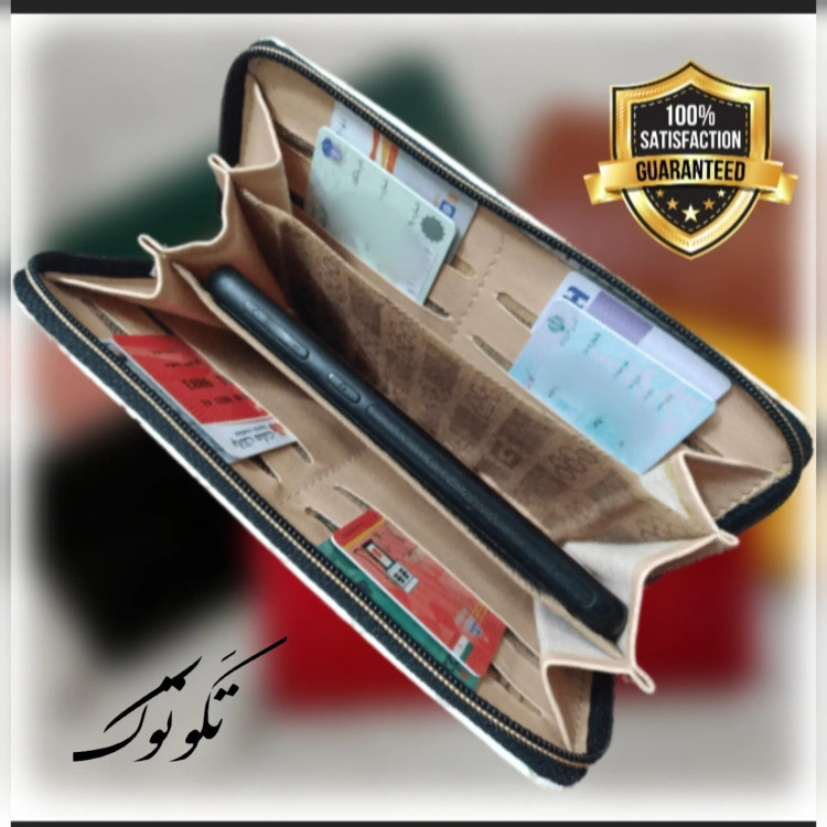 کیف پول و کیف موبایل چرم زنانه مدل چنل ابعاد 21 در 11 سانتیمتر