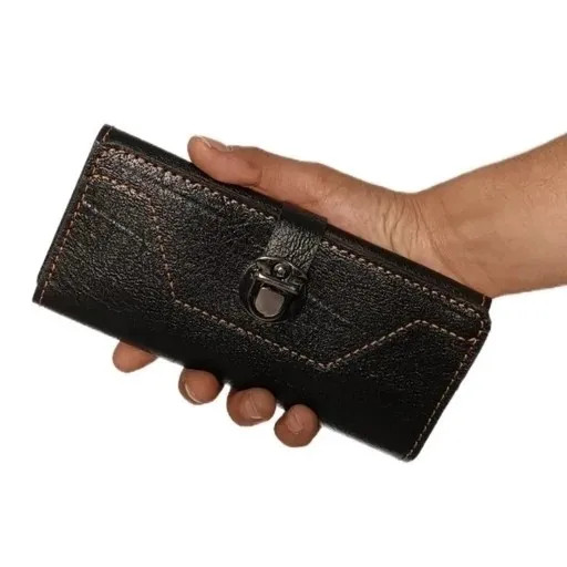 کیف پول موبایل سه لت چرم مدل عطارد دست دوز با قفل ناخنی