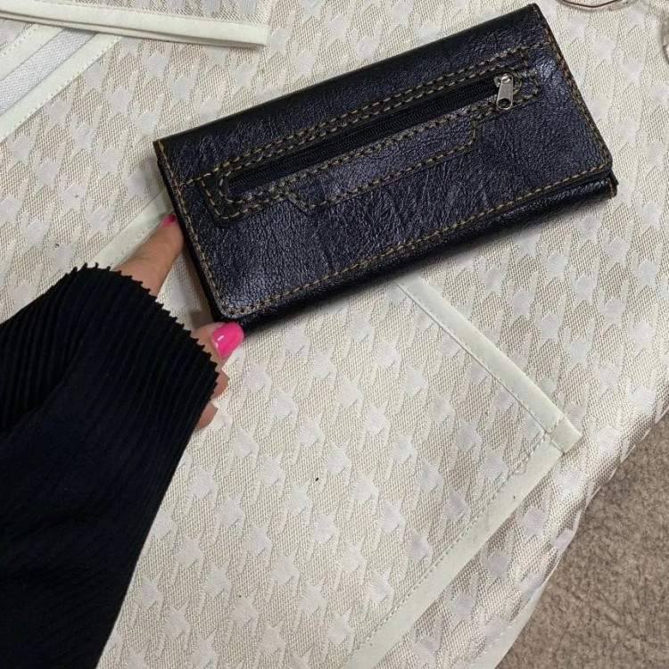 کیف پول و موبایل چرم سه لت مدل عطارد دست دوز با چرم خارجی درجه یک