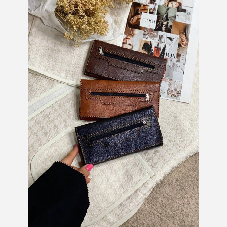 کیف پول و موبایل چرم سه لت مدل عطارد دست دوز با چرم خارجی درجه یک
