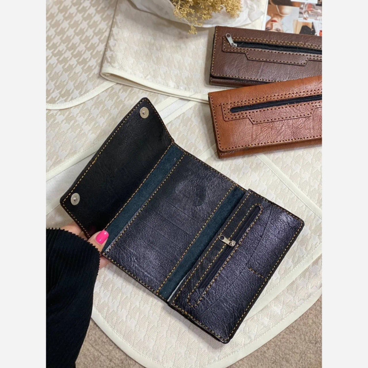 کیف پول و موبایل چرم سه لت مدل عطارد دست دوز با چرم خارجی درجه یک