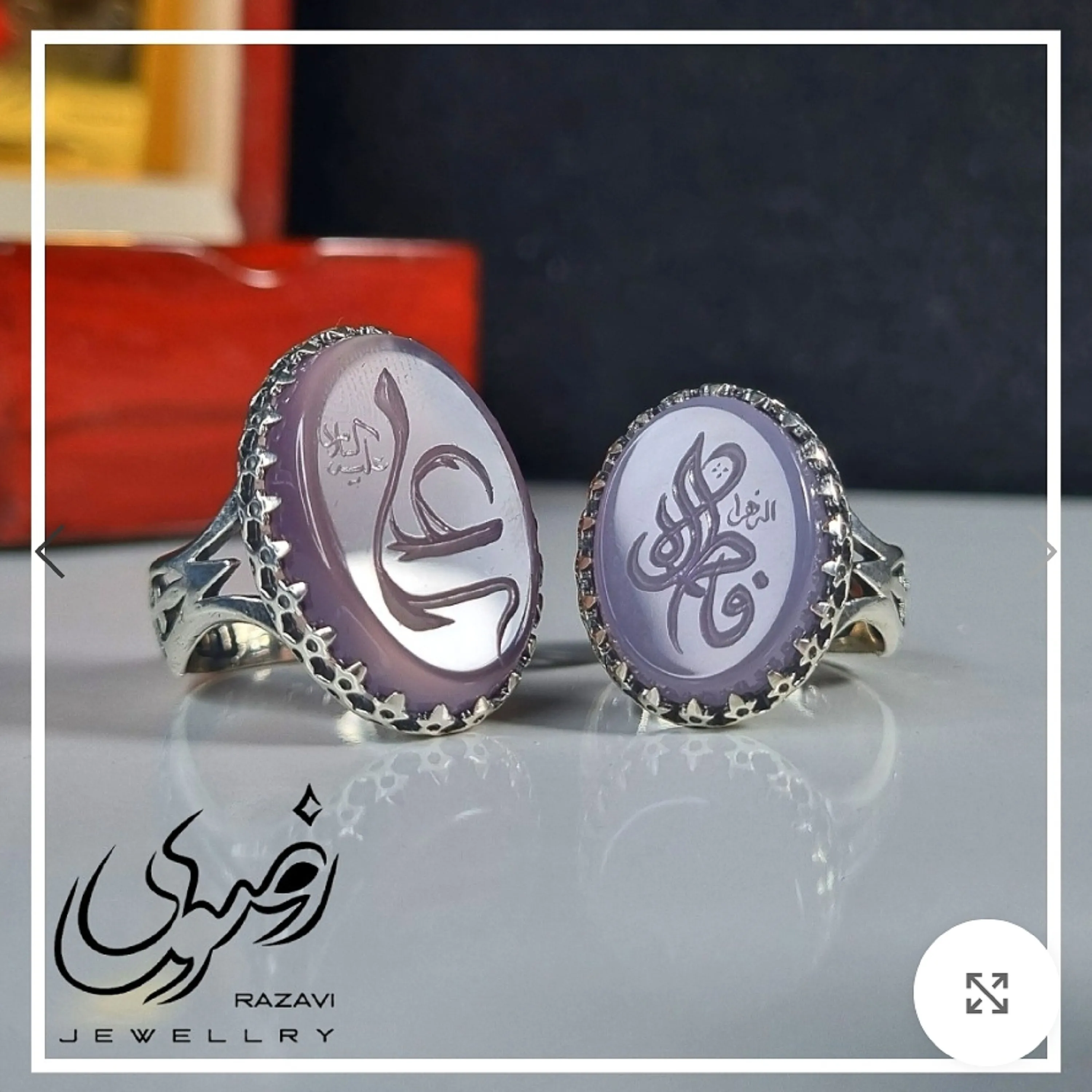 ست انگشتر نقره روس مردانه و زنانه با سنگ عقیق سوسنی و حکاکی دست استاد