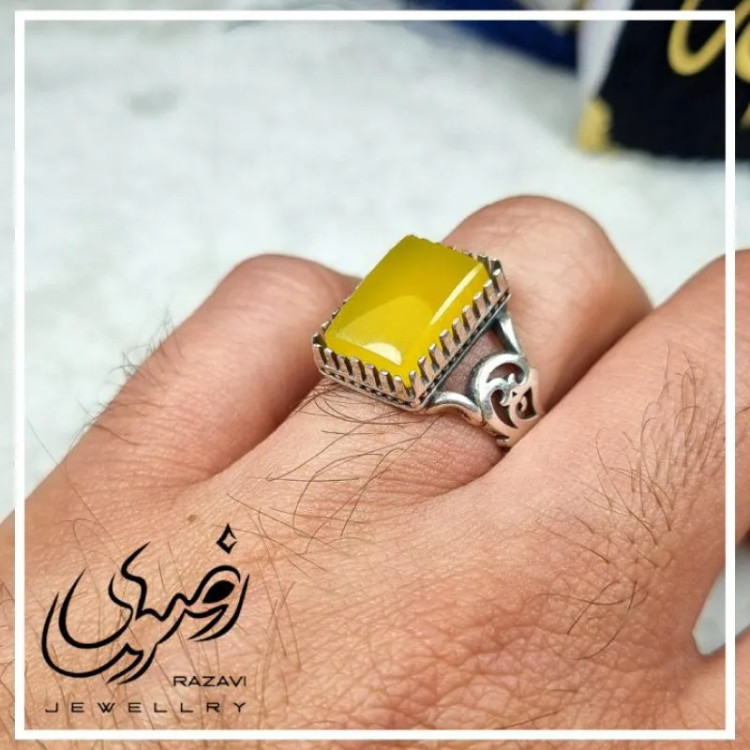 انگشتر نقره مردانه طرح رهبری مشبک با نگین شرف الشمس