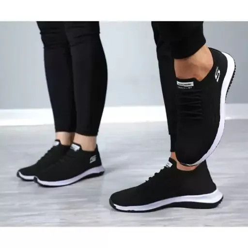 کفش جورابی اسکیچرز زنانه و مردانه کتان مناسب پیاده روی و باشگاه رنگ مشکی و طوسی
