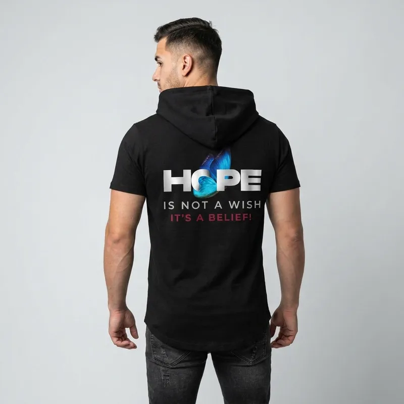 تی شرت مردانه آستین کوتاه الیاف نخی کلاهدار مدل HOPE