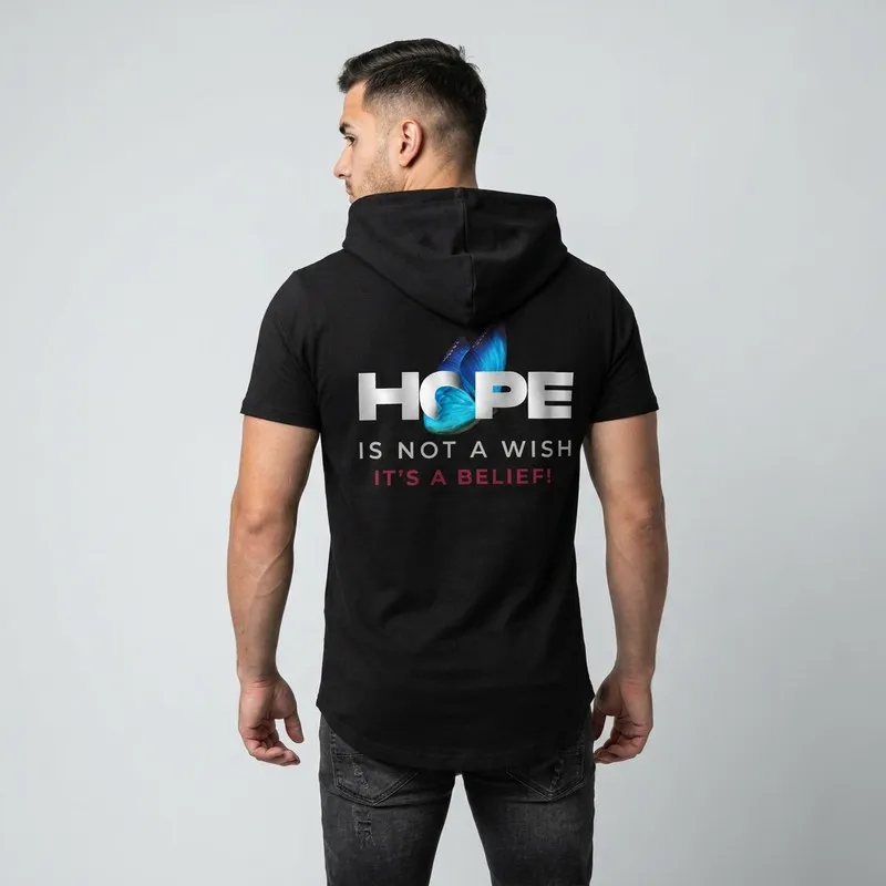 تی شرت مردانه آستین کوتاه الیاف نخی کلاهدار مدل HOPE