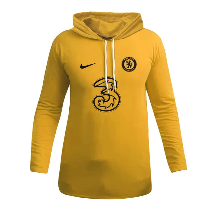 تیشرت آستین بلند کلاه دار طرح چلسی نخی اعلا در سه رنگ مشکی، سفید، زرد سایز L,XL,2XL