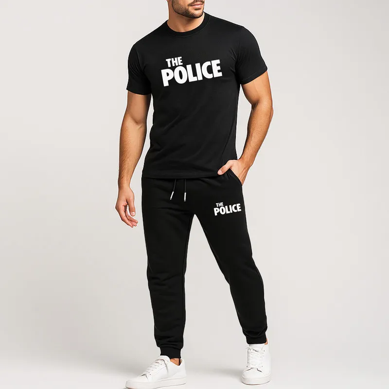 ست تیشرت و شلوار مردانه طرح Police کد 0062 جنس نخ آستین کوتاه