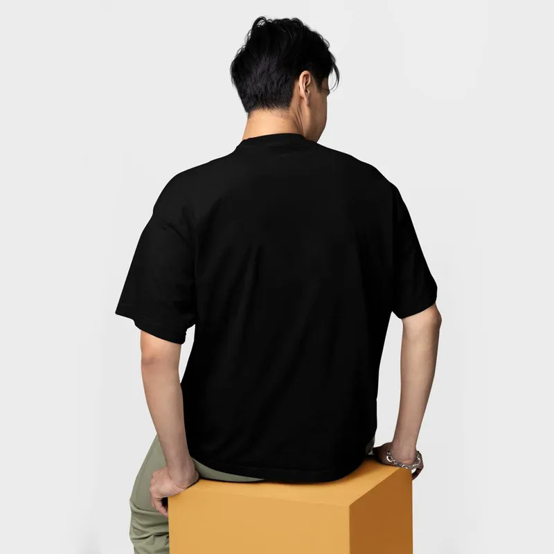 تیشرت آستین کوتاه مردانه یقه گرد پنبه ای ساده مشکی مدل 6668sade