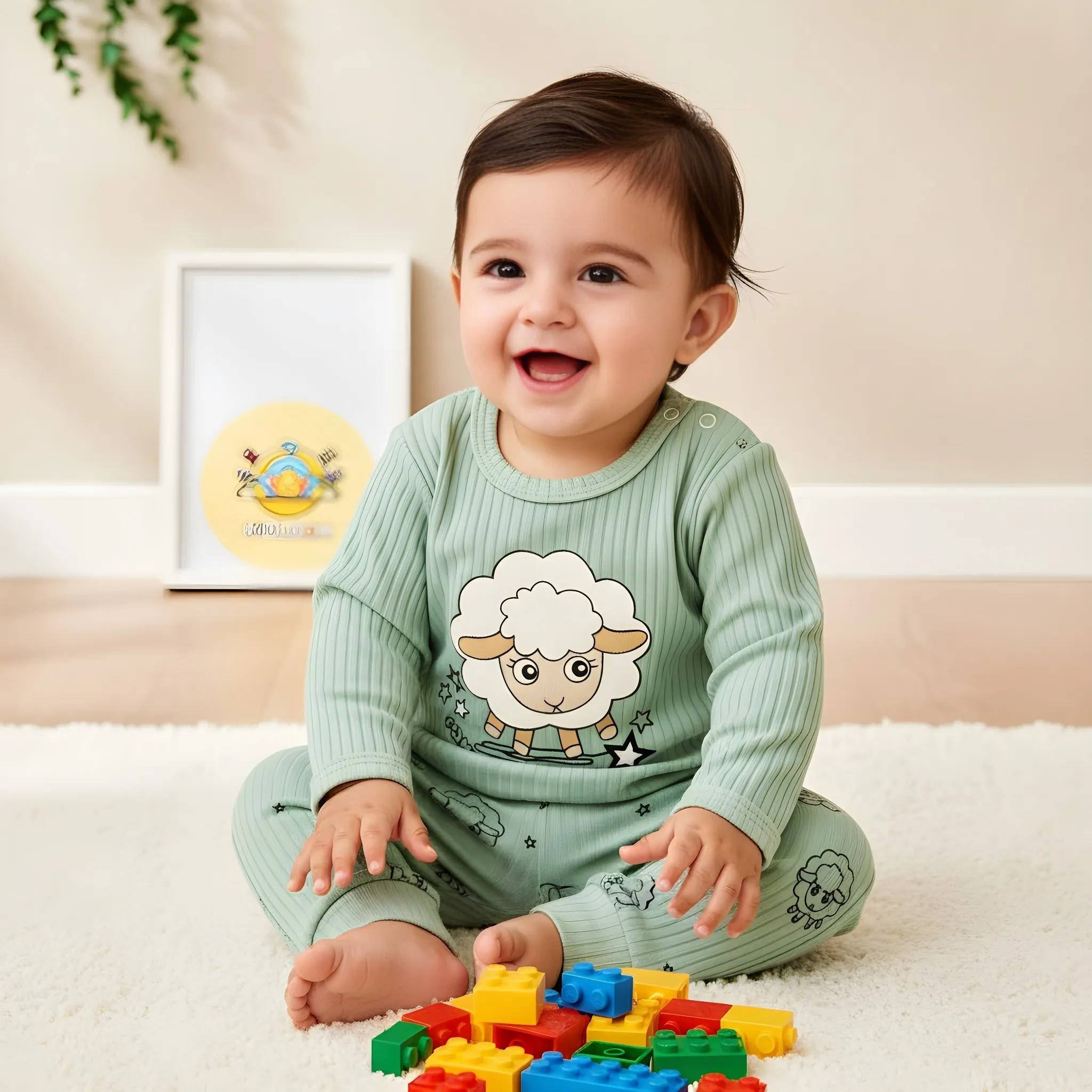 بلوز شلوار نوزادی ست راحتی پنبه ای لطیف دخترانه پسرانه کبریتی راه راه ریز