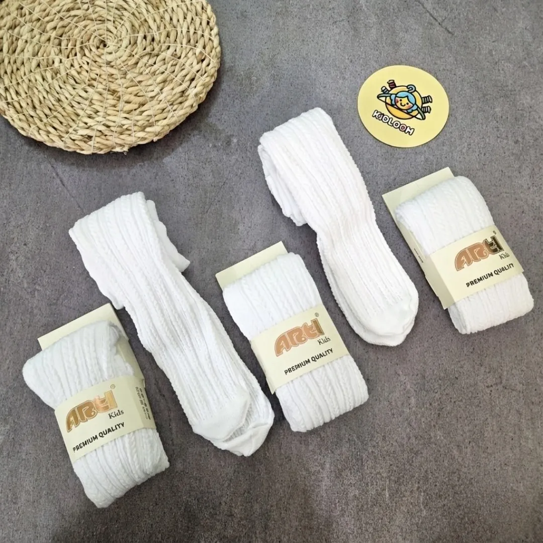 جوراب شلواری دخترانه نخی فاق بلند ترکیه ای گندمی مناسب 2 تا 10 سال