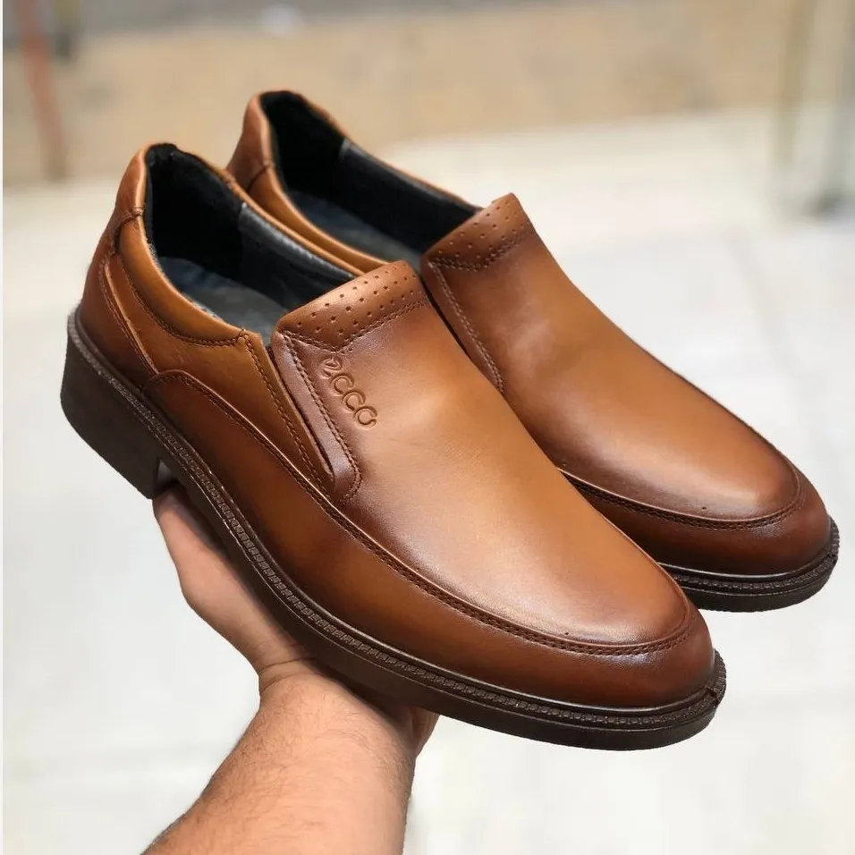 کفش چرم مردانه مجلسی عسلی رویه چرم طبیعی گاوی زیره پیو سبک و مقاوم