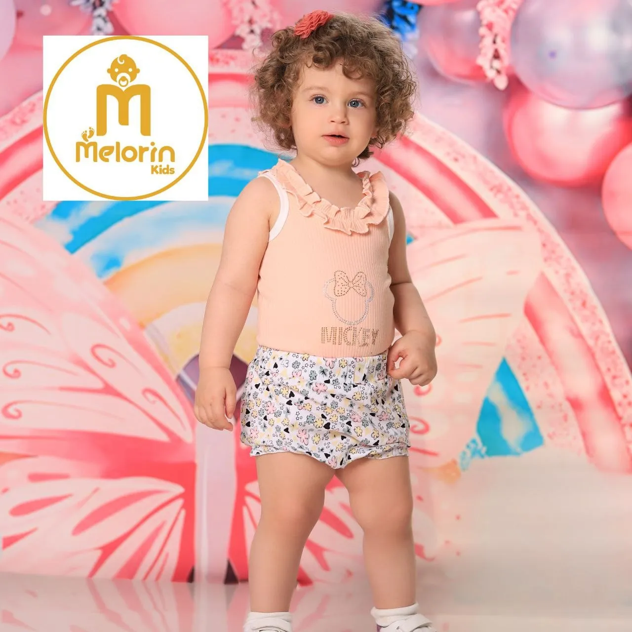 ست رکابی و شورت نوزادی میکی موس صورتی پنبه یکرو سایز 1 تا 4