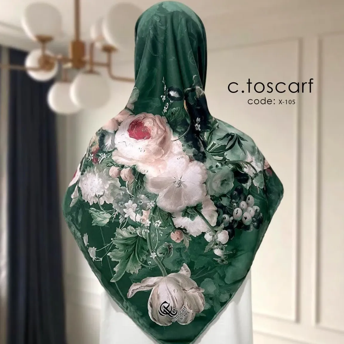 روسری نخ کاستوم طرح صبا قواره بزرگ 140x140 دور دوخت