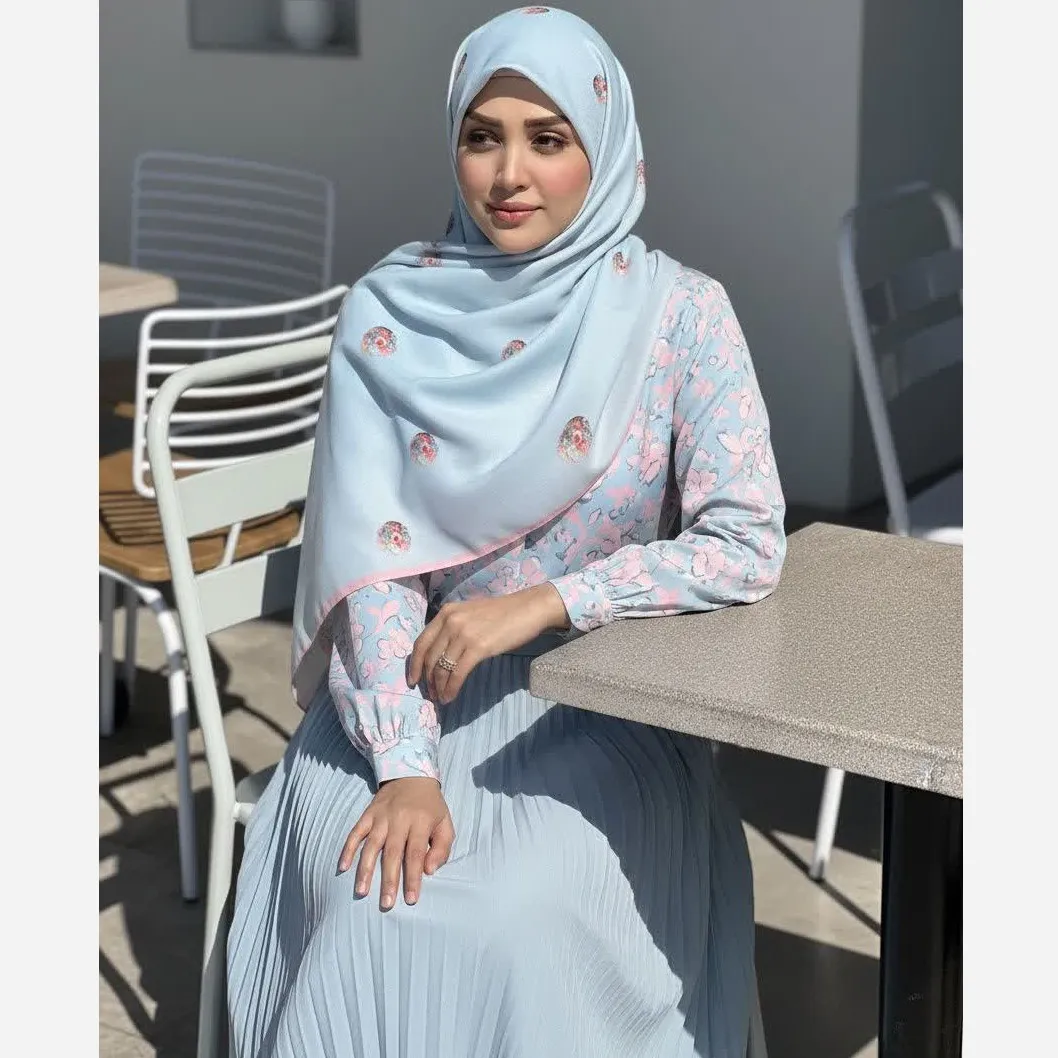روسری نخ کاستوم طرح تبسم قواره بزرگ 140x140 سیتو صورتی آبی