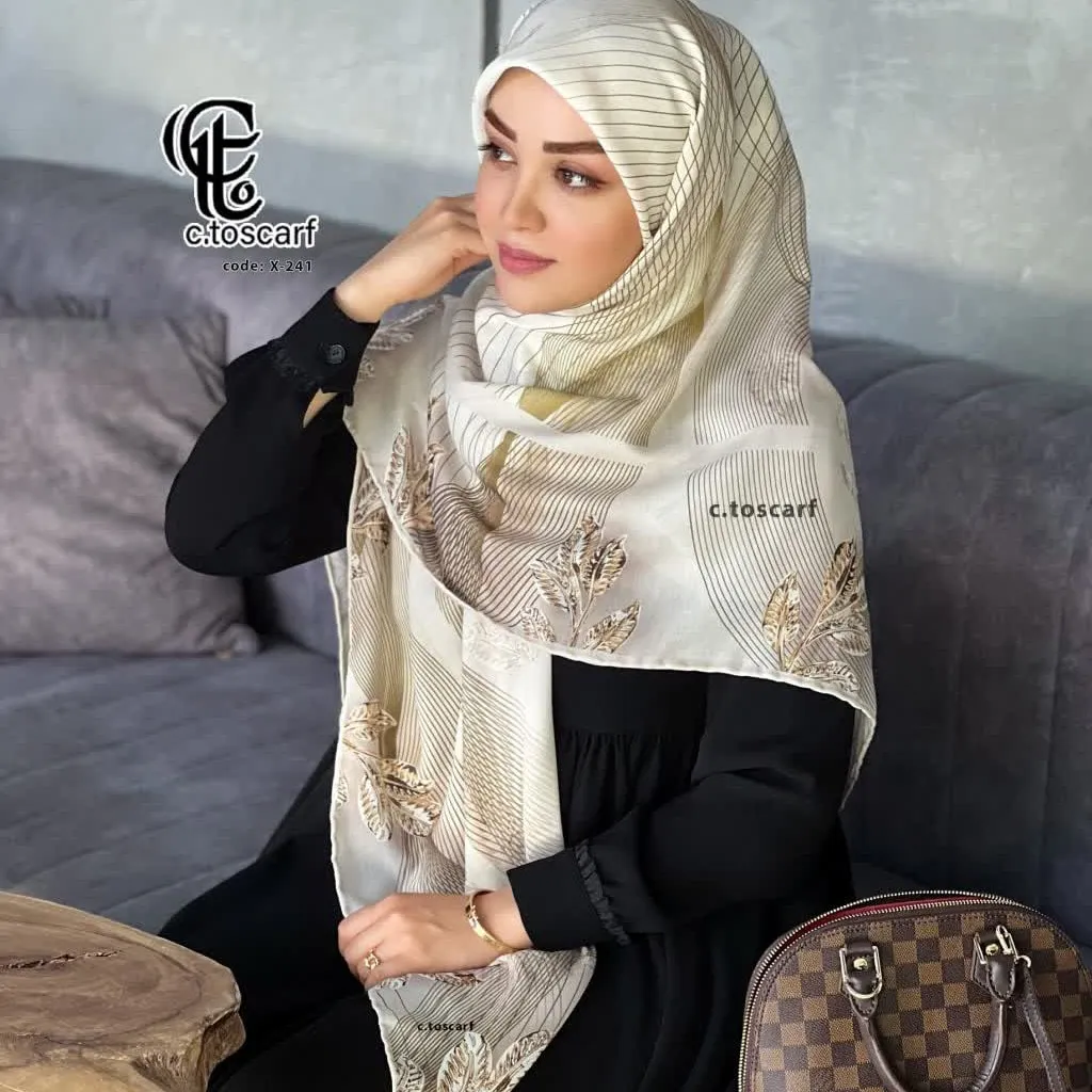 روسری نخی کاستوم طرح طلا قواره بزرگ 140 سانتیمتر دور چرخ دوز مزونی
