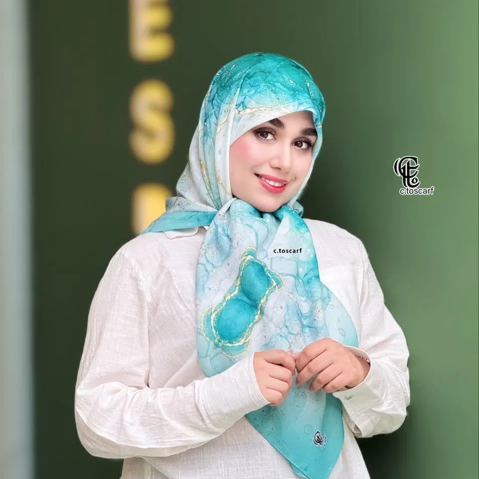 روسری نخی کاستوم طرح رزیتا قواره 115 رنگ فیروزه ای