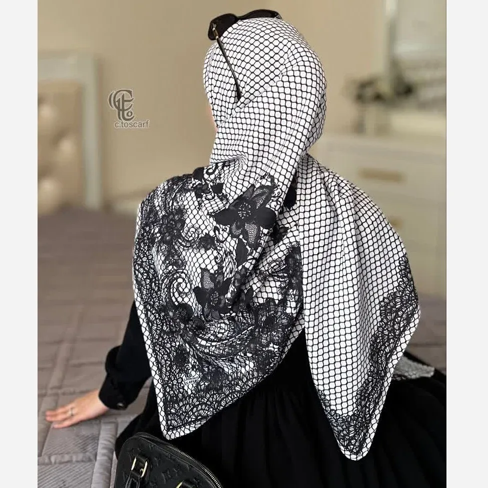 روسری نخی کاستوم طرح گیپور سایز 140 در 140