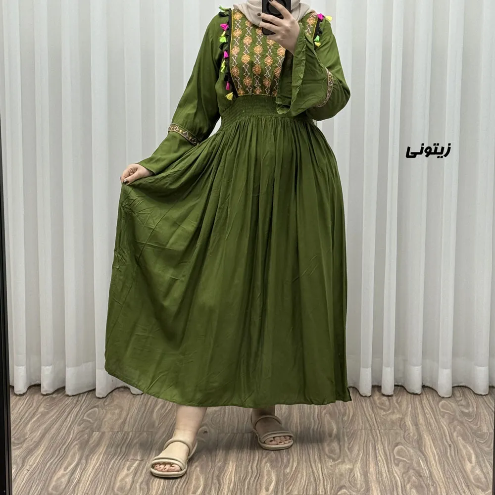 پیراهن نخی گلدوزی زنانه و دخترانه مدل جانان فری سایز مناسب تا 48