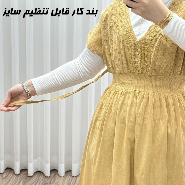 پیراهن ساحلی نخی آستین کوتاه مدل سلن فری سایز مناسب تا 46