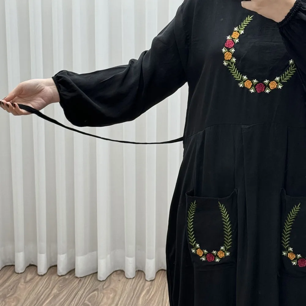 پیراهن نخی گلدوزی زنانه مدل خاطره فری سایز مناسب تا 48