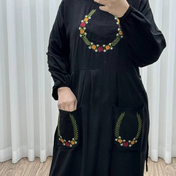 پیراهن نخی گلدوزی زنانه مدل خاطره فری سایز مناسب تا 48