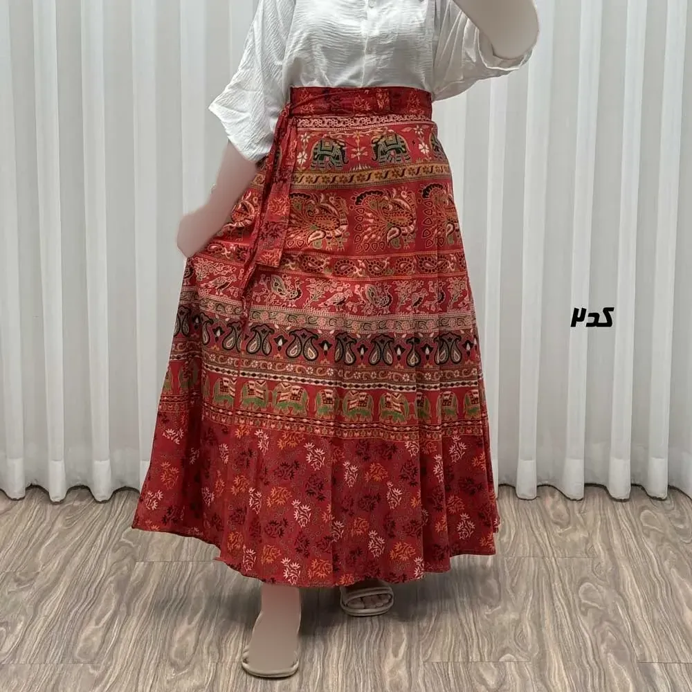 دامن زنانه لنگی کتان فری سایز مناسب تا سایز 52