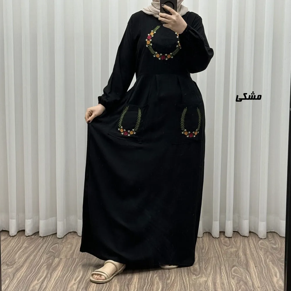 پیراهن نخی گلدوزی زنانه مدل خاطره فری سایز مناسب تا 48