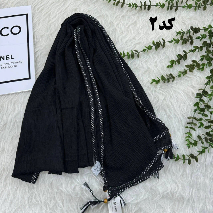 شال نخی بلک چری دور گان دوزی گد 949 قواره 220*80 سانت بدون آبرفت و چروک