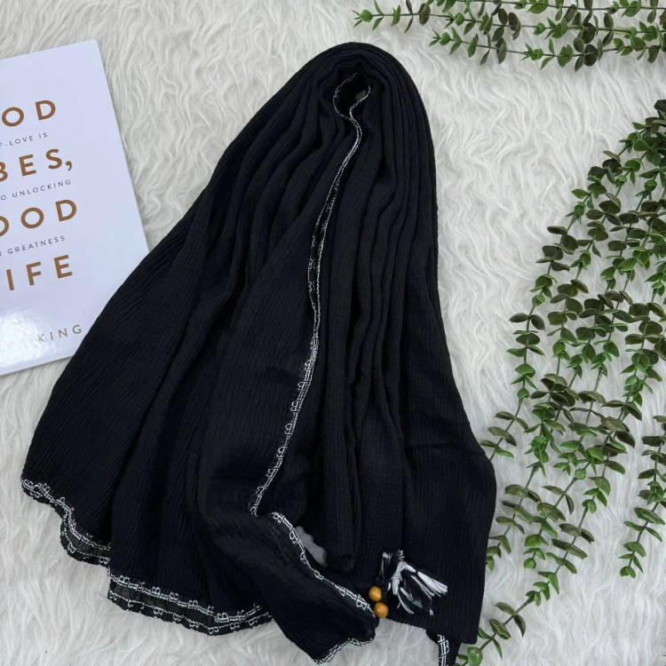 شال نخی بلک چری دور گان دوزی گد 949 قواره 220*80 سانت بدون آبرفت و چروک