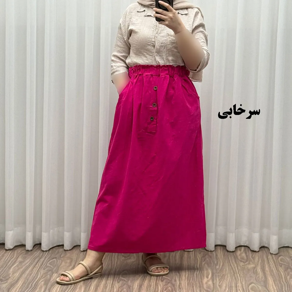دامن لینن زنانه و دخترانه فری سایز مناسب تا سایز 48 قد 93 سانتیمتر