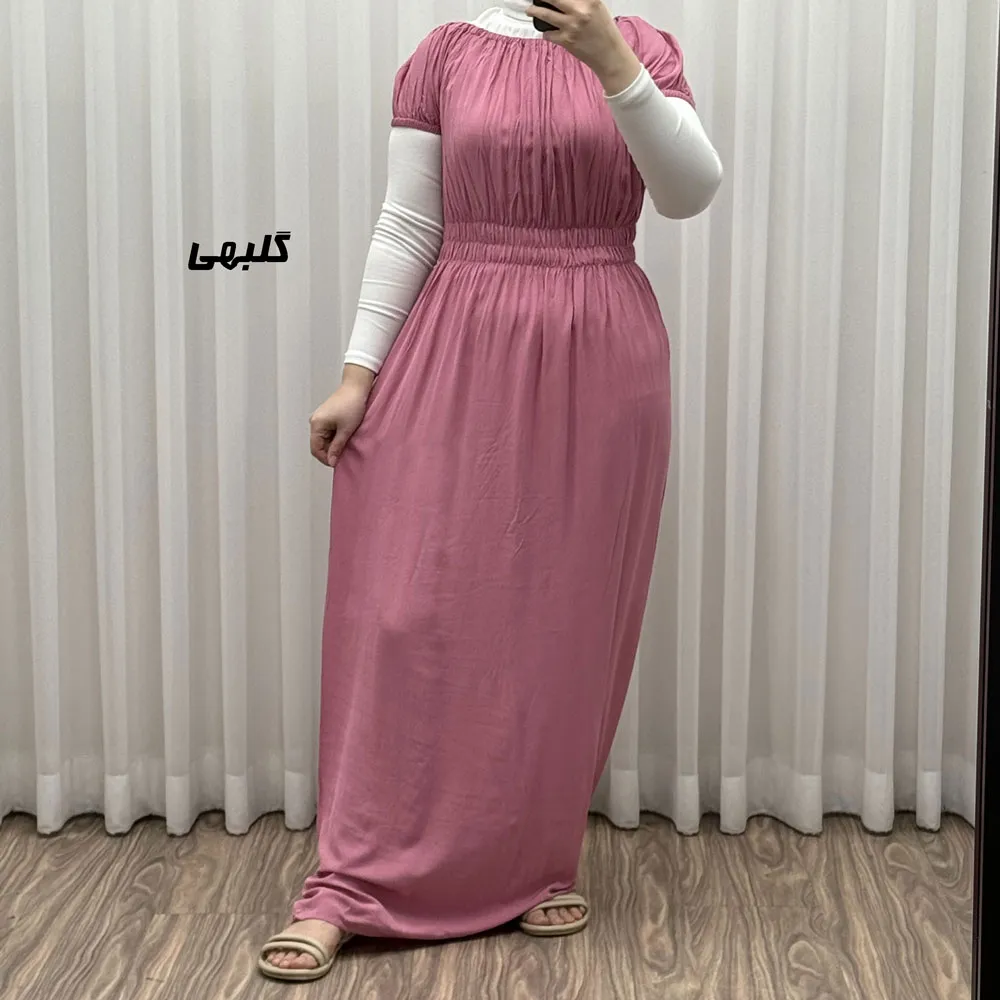 پیراهن ساحلی نخی زنانه و دخترانه آستین کوتاه فری سایز مدل باربی
