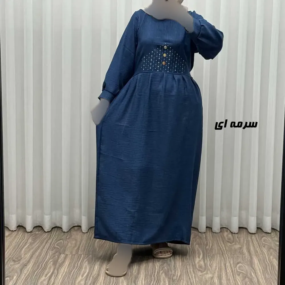 پیراهن ساحلی زنانه جنس صوفیا گلدوزی شده فری سایز مناسب تا 44