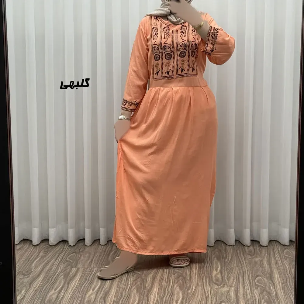 پیراهن نخی زنانه مدل الهه فری سایز مناسب تا 46 همراه با کمربند