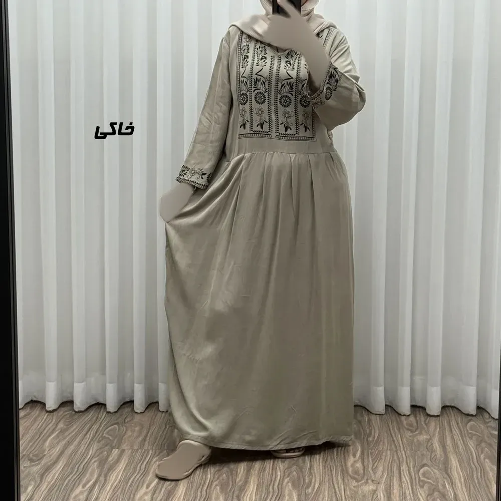 پیراهن نخی زنانه مدل الهه فری سایز مناسب تا 46 همراه با کمربند