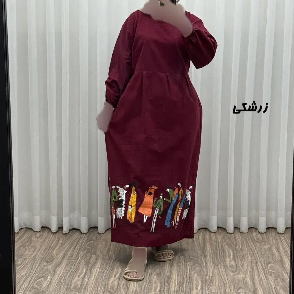 پیراهن ساحلی زنانه لینن فری سایز مدل کمرکش مناسب تا سایز 48