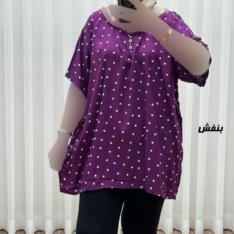 تیشرت نخی زنانه طرح قلبی فری سایز مناسب تا سایز 54