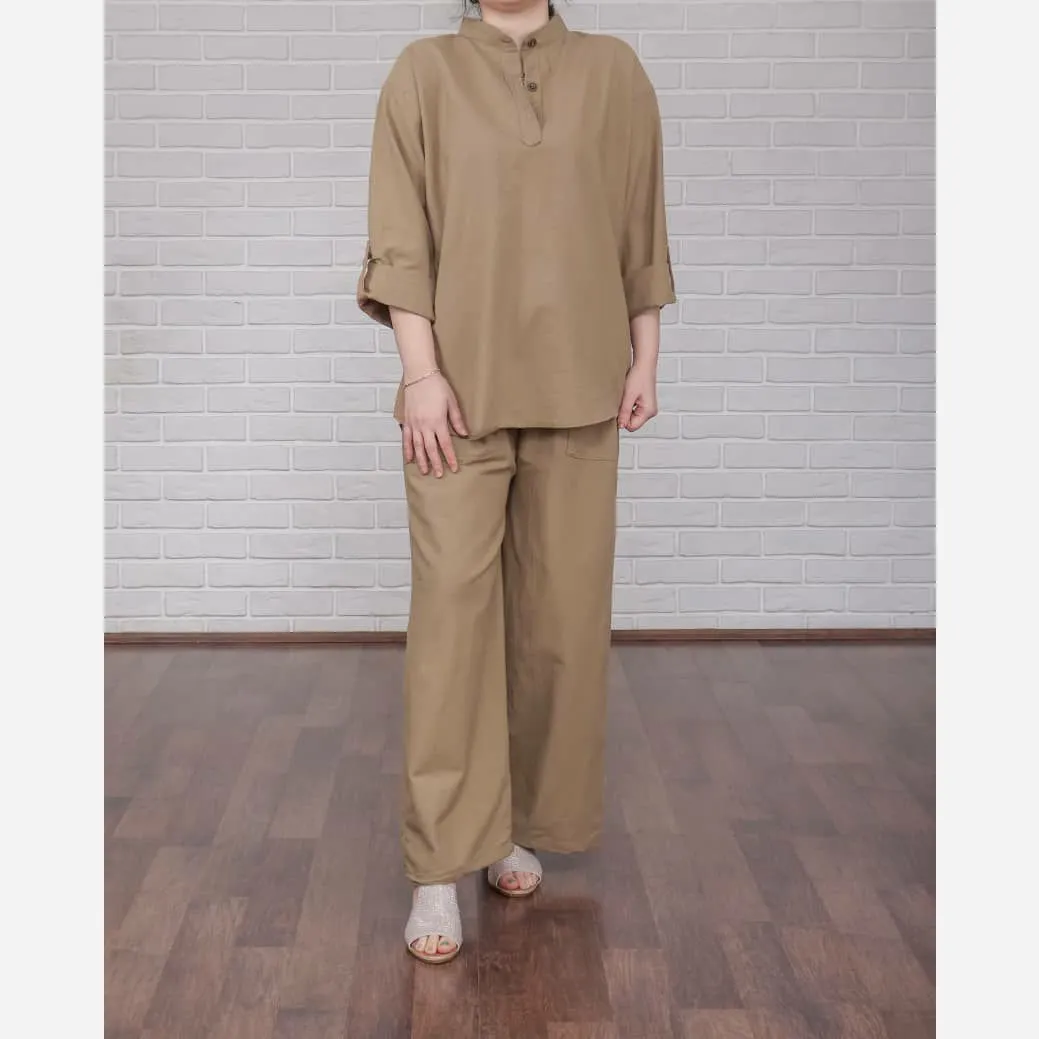 تونیک شلوار لینن فری سایز زنانه مناسب تا سایز 52 چهارفصل تن خور شیک و راحت بدون آبرفت و رنگ رفتگی