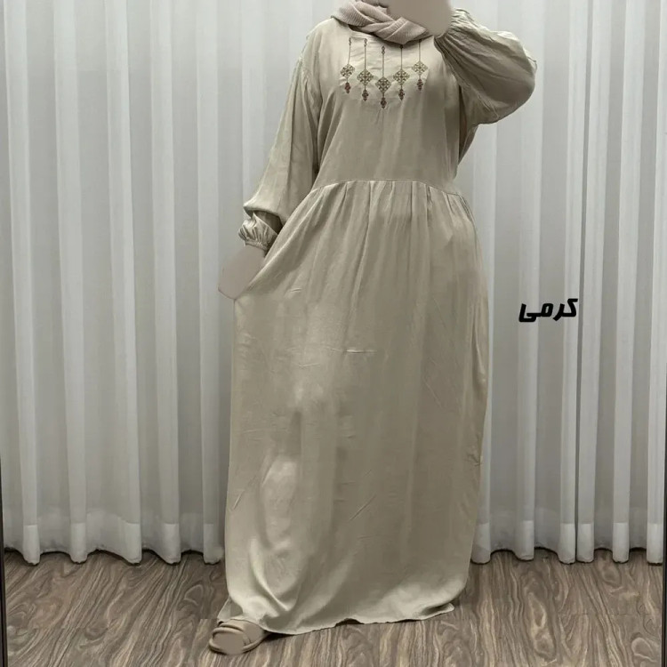 پیراهن ساحلی نخی گلدوزی شده مدل میلان فری سایز مناسب تا 46 با کمربند