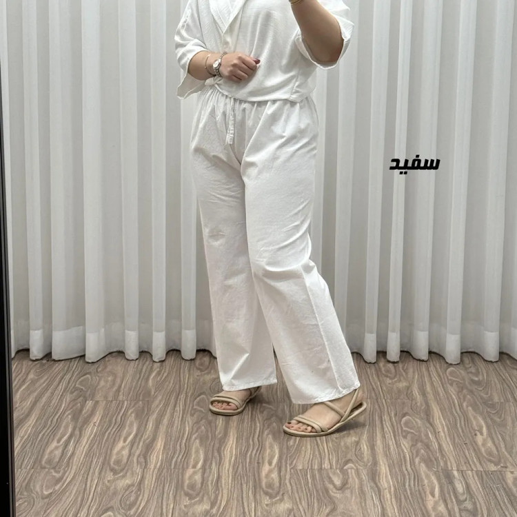 شلوار زنانه الیاف طبیعی ساده فری سایز مناسب تا سایز 48