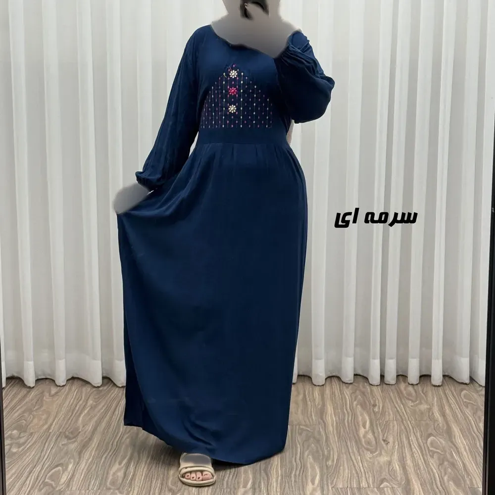 پیراهن ساحلی نخی گلدوزی شده زنانه و دخترانه فری سایز تا 46 با کمربند