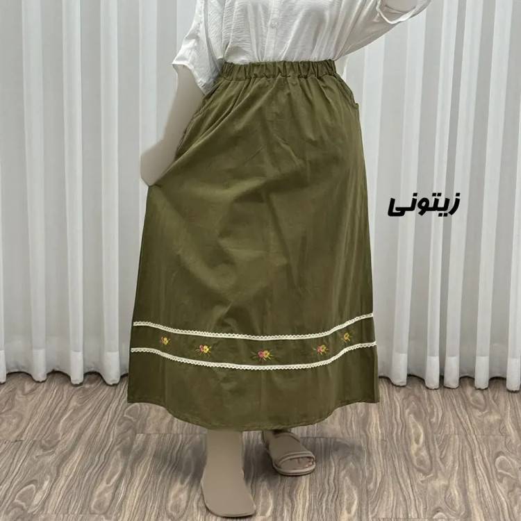 دامن لینن نچرال گلدوزی شده زنانه فری سایز مناسب تا 46