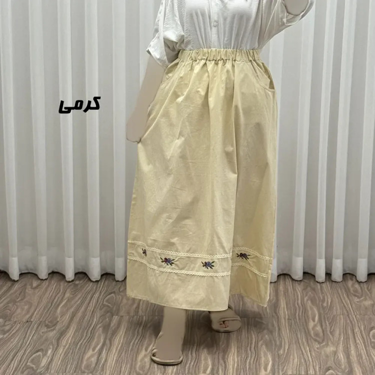 دامن لینن نچرال گلدوزی شده زنانه فری سایز مناسب تا 46