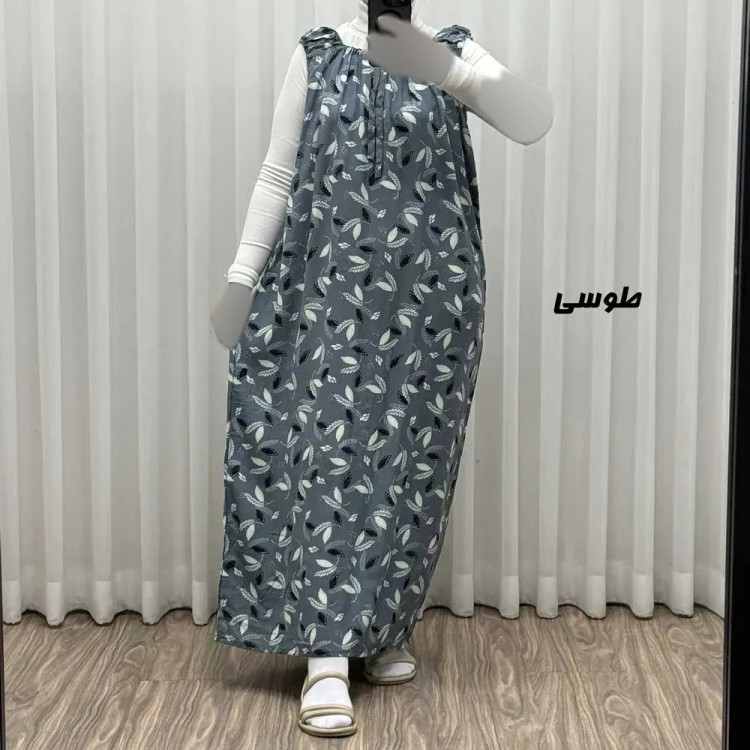 پیراهن ساحلی زنانه نخی آستین حلقه ای فری سایز مناسب تا سایز 52
