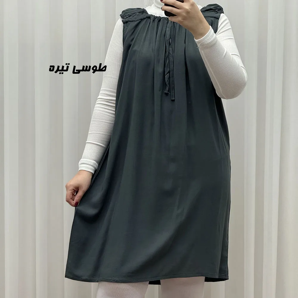 سارافون نخی زنانه کوتاه ساده فری سایز مناسب تا سایز 52