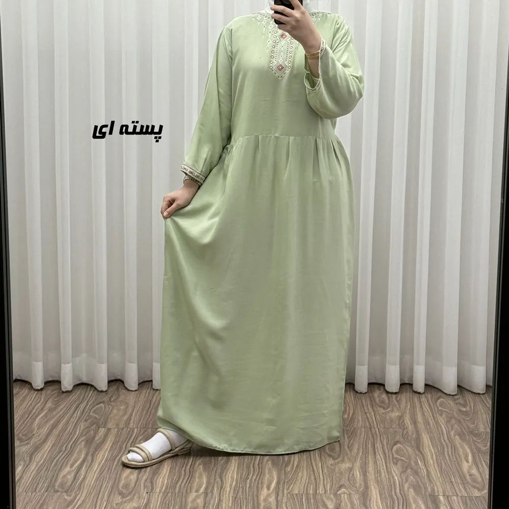پیراهن ساحلی نخی زنانه مدل آتریسا فری سایز مناسب تا سایز 48 بهمراه کمربند