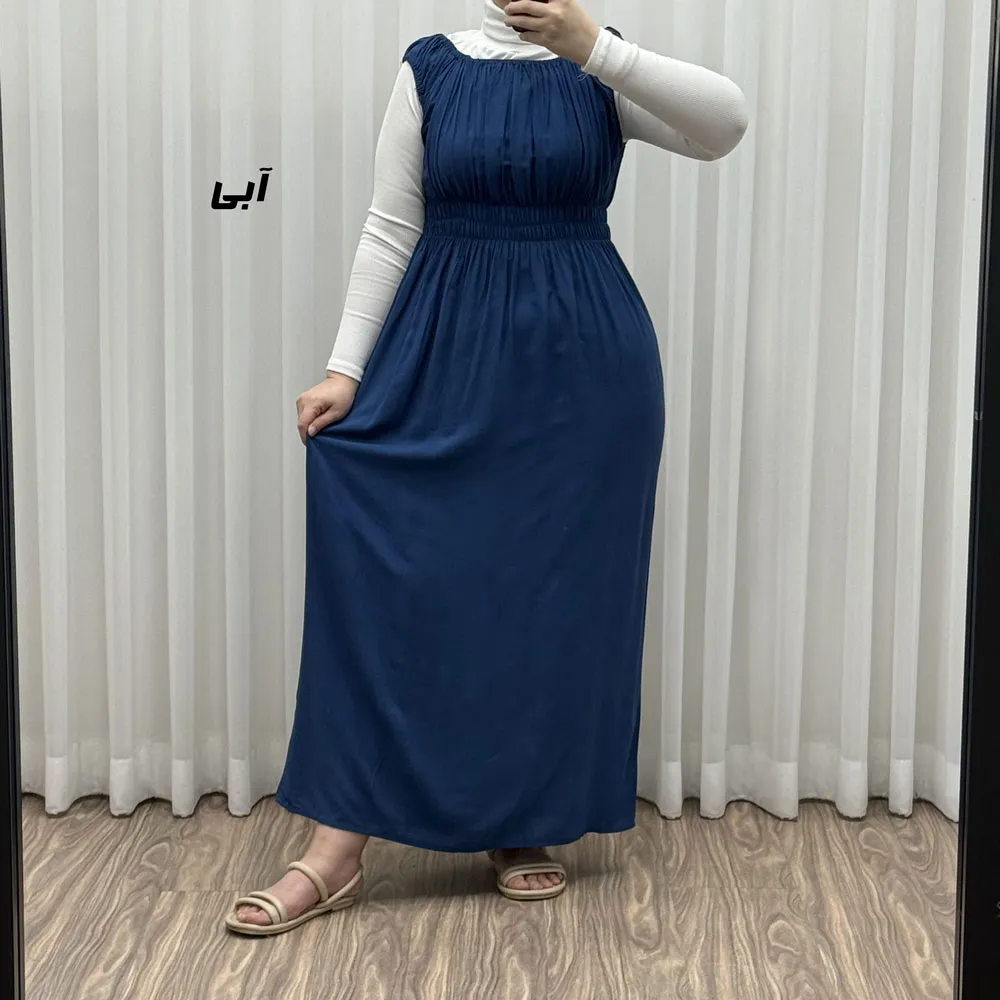 پیراهن ساحلی نخی زنانه و دخترانه فری سایز مدل حلقهای سینه کشدار